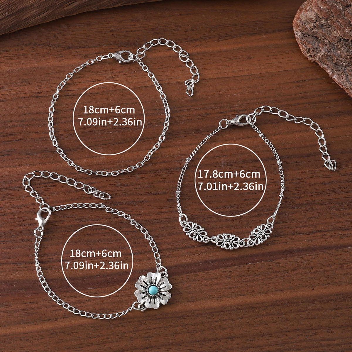 Wholesale Bohemian Turquoise Carved Hollow Flower Adjustable Bracelet Set